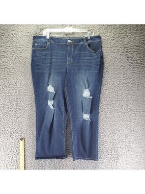Cato Jeans Women 16 Blue Distressed Mid-Rise Denim Stretch Cropped